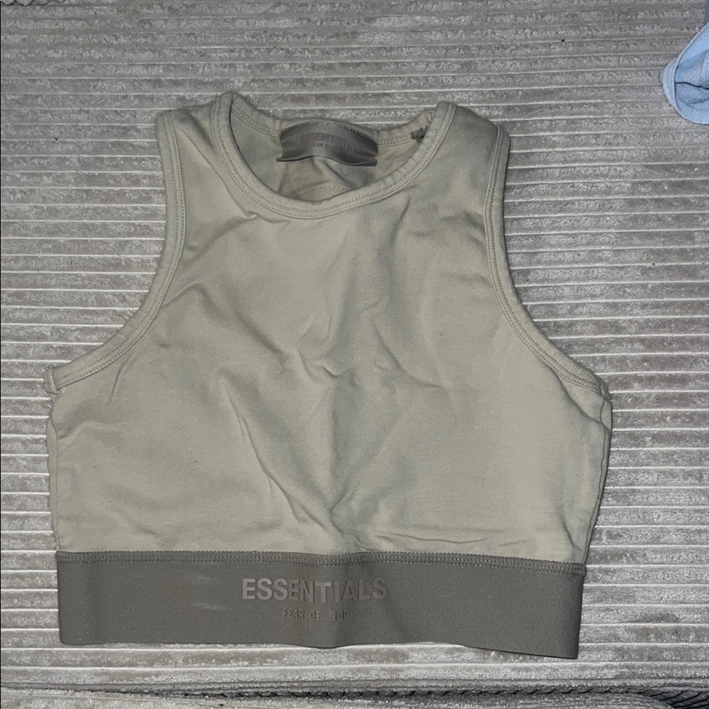 Essentials Cream Fitted Crop Tank Top